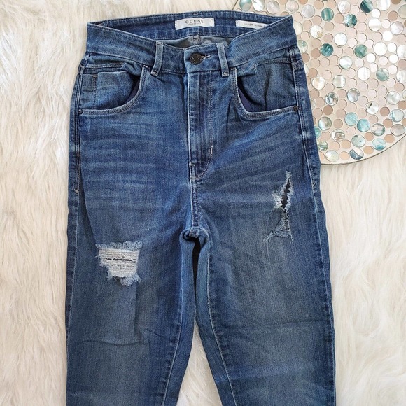 Guess Womens Super High Rise Skinny Jeans Size 26 Blue Distressed Stretch - Picture 4 of 10